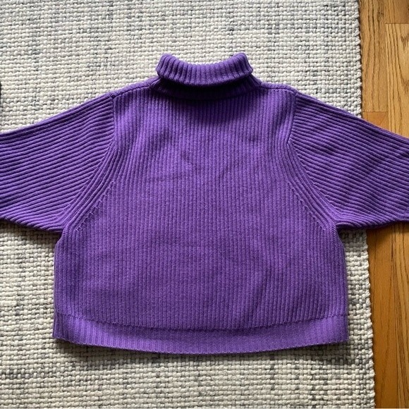 Oats Cashmere Purple Knit Turtleneck Short Sleeve Sweater Medium - Picture 4 of 5